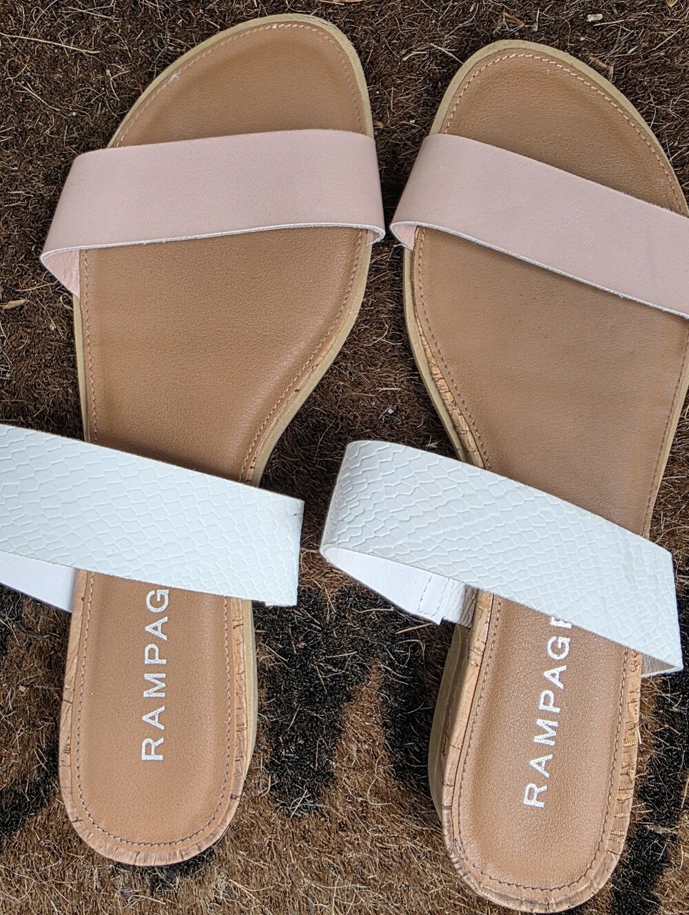 Womens Rampage Blush Pink and White Double-Strap Slide Sandals Size 8.5